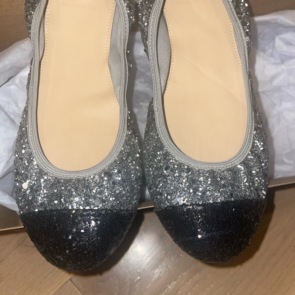 J.crew Glittery Silver and Black Women's Ballet Flats